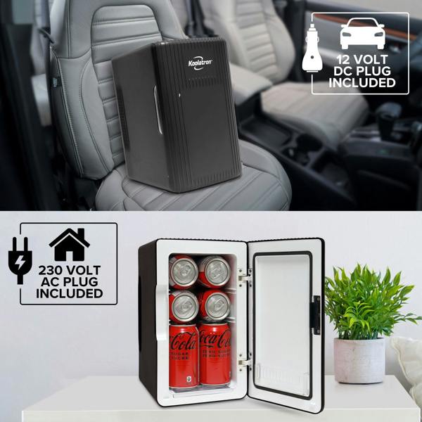 Koolatron 6L Mini Fridge 8 Can Portable Skincare Fridge for Bedroom, Car or Office – 12V Cooler & Warmer (Black)