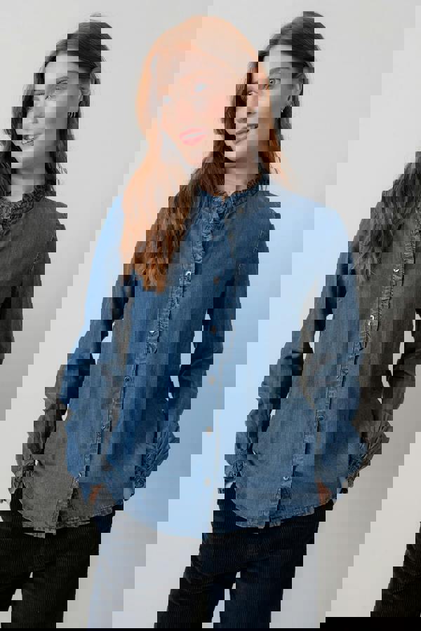 Lily & Me Rachel Tencel™ Denim Frill Blouse Blue