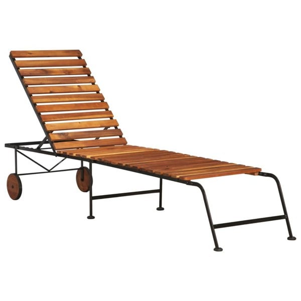 Berkfield Sun Lounger with Steel Legs Solid Acacia Wood