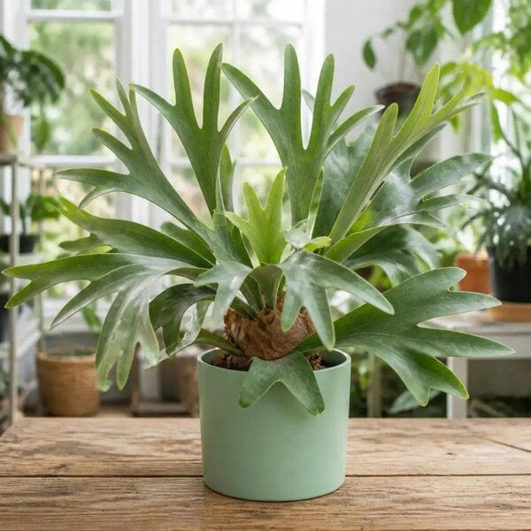 Platycerium Bifurcatum Staghorn Fern – Unique Antler-Shaped Foliage Indoor Houseplant - Sofia Matt Sage Ceramic