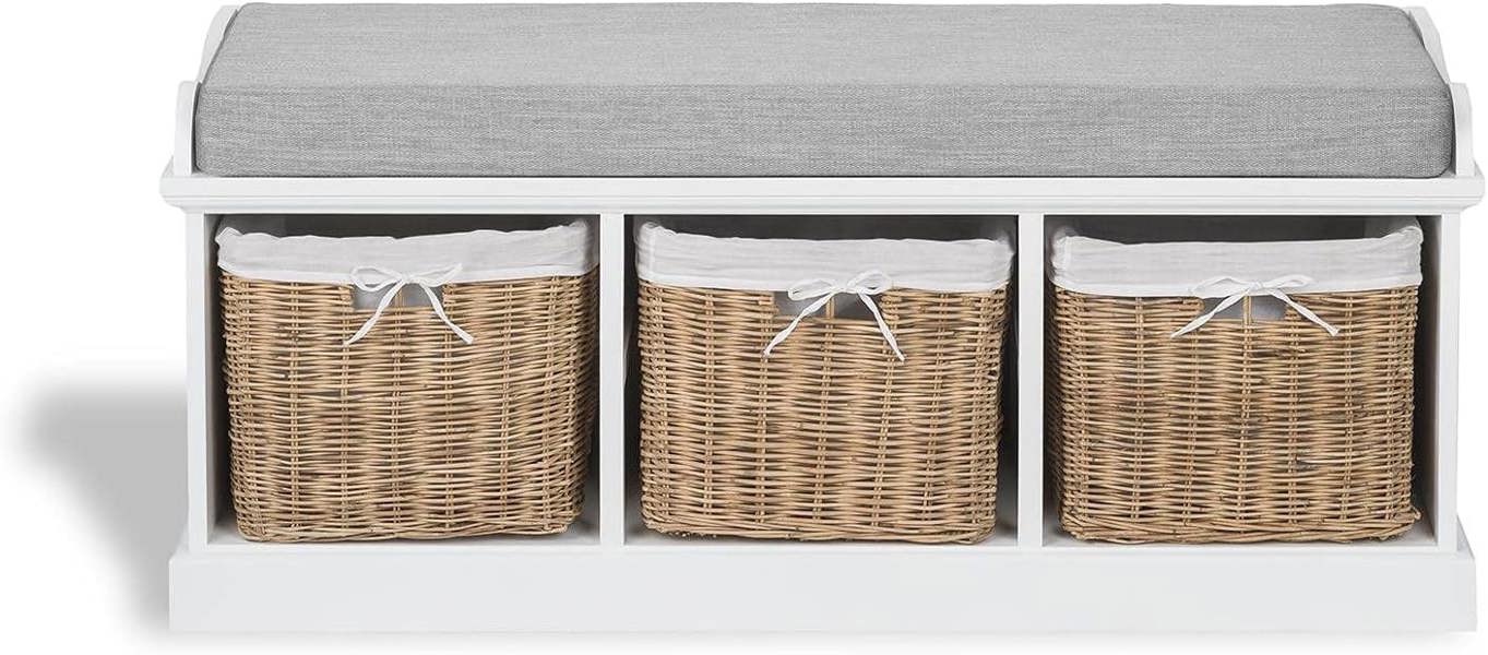 Statement Furniture Tetbury Hallway Set with Natural Wicker Baskets and Grey Cushion