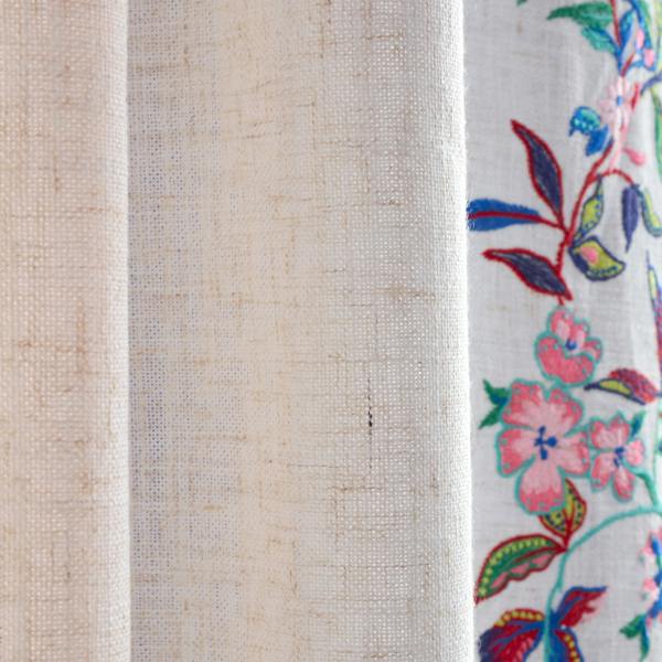 Sophie Robinson Flourish Floral Embroidered Tab Top Voile Curtain Panel Bright