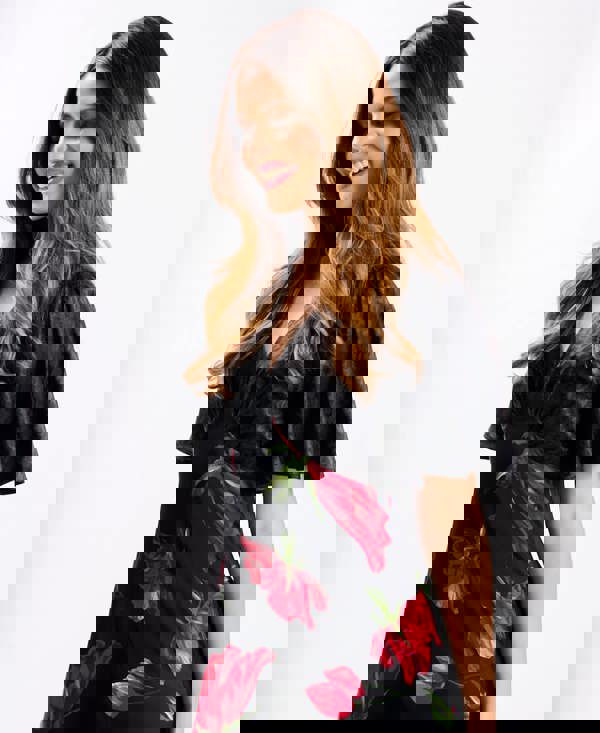 Red Floral Animal Mix Midi Dress