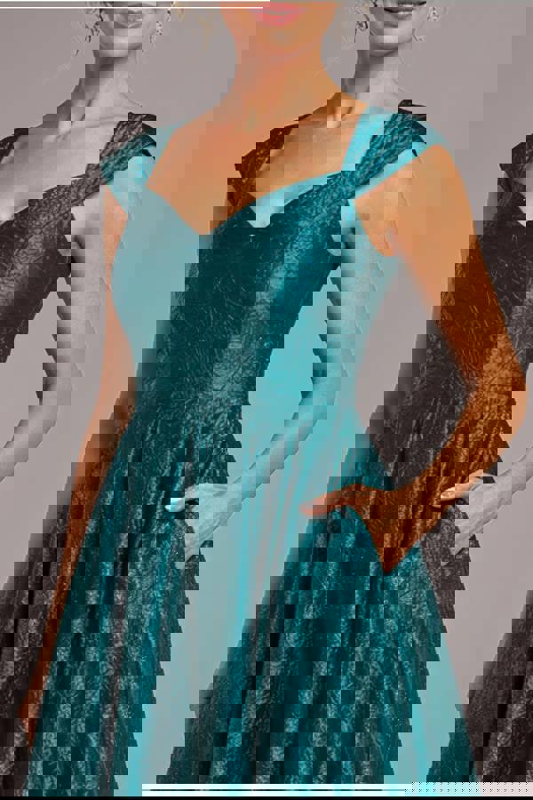 Crushed Satin Sleeveless A Line Midi Dress - Emerald Green DR4551M