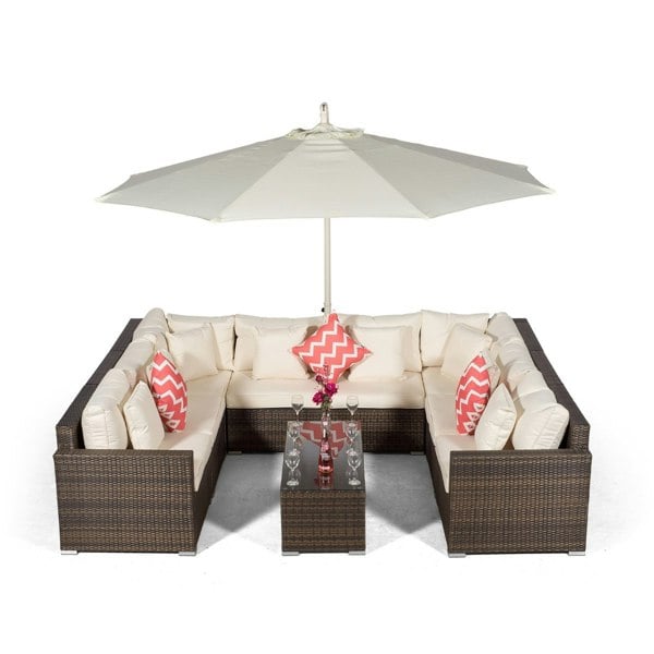 Giardino Havana 8 Seat Rattan Corner Sofa Conversation Set w/ Large Coffee Table