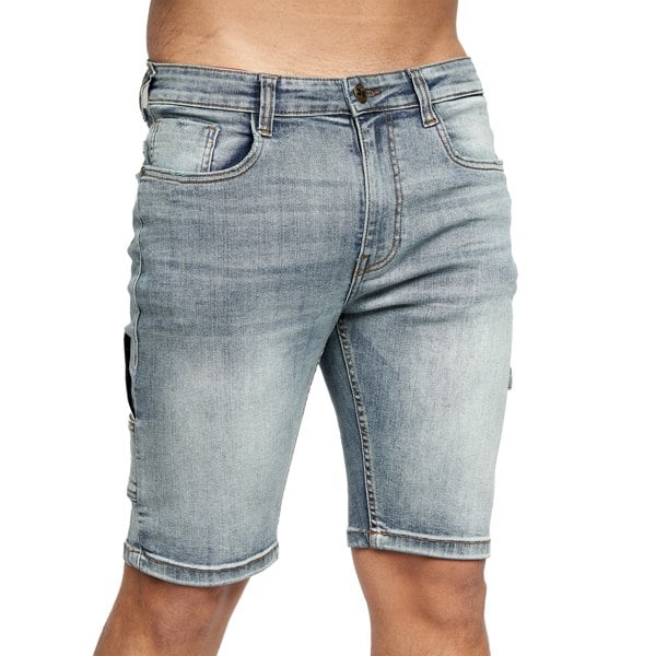 Crosshatch Mens Carpenter Denim Vintage Shorts - Blue Wash