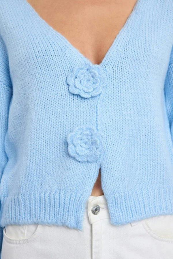 WOVCOR Soft Textured Knit Cardigan with Rose Detail