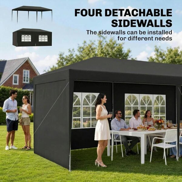 2.95 x 5.83 m Semi-Open Gazebo - Dark Grey