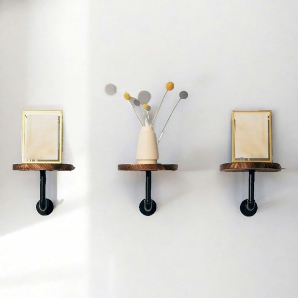 Rafaelo Mobilia Set Of 3 Wall Mounted Shelves Industrial Pipe Rustic Brown