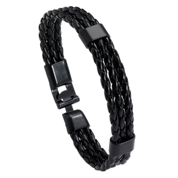 Aye Do Gifts Men's Black Leather Clasp Bracelet