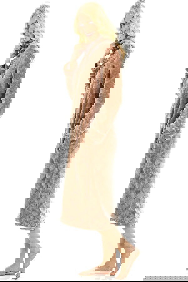 Camille Womens Brown Classic Full Length Zip Through Housecoat With Inseam Pockets