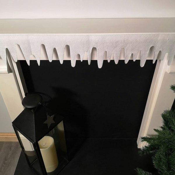 Samuel Alexander Premier White Felt 18cm x 240cm Decorative Glitter Christmas Icicle Fringe Wall Fireplace Decoration
