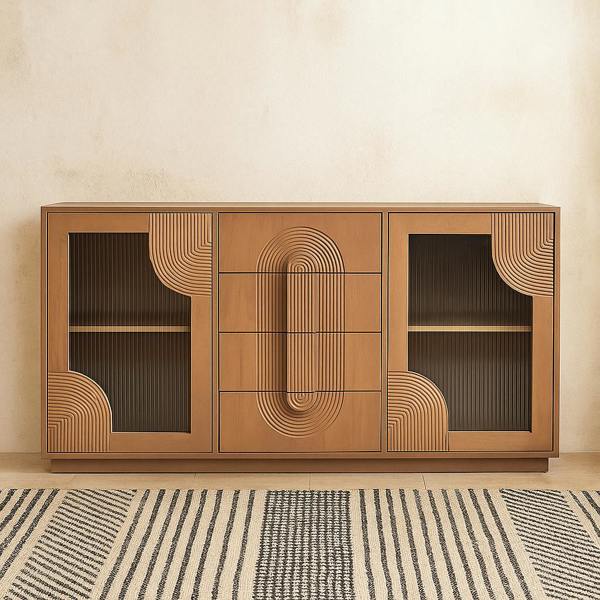 Wyld Haus New Mexico Large Natural Mango Wood Sideboard with 4 Drawers and 2 Doors