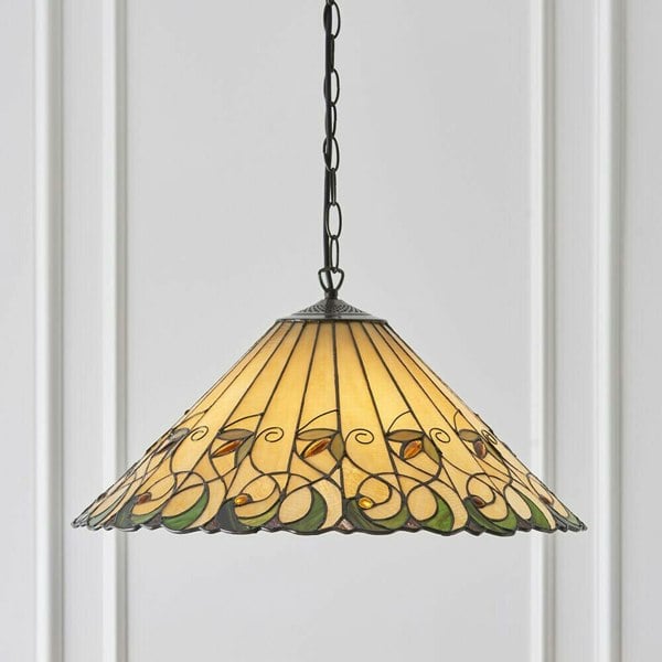 Tiffany Glass Hanging Ceiling Pendant Light Bronze & Amber Floral Shade i00127 Loops