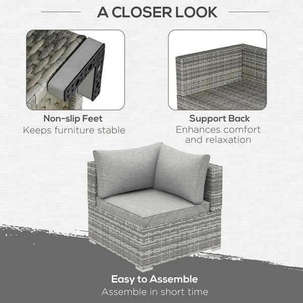 Outdoor corner sofa chair design with non-slip feet and support back; easy-to-assemble style.