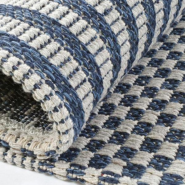 Viva Rugs Cotton Rug Braided Navy Blue Grey Cream Striped Washable Flat Weave Mat Small Extra Large Long Runner