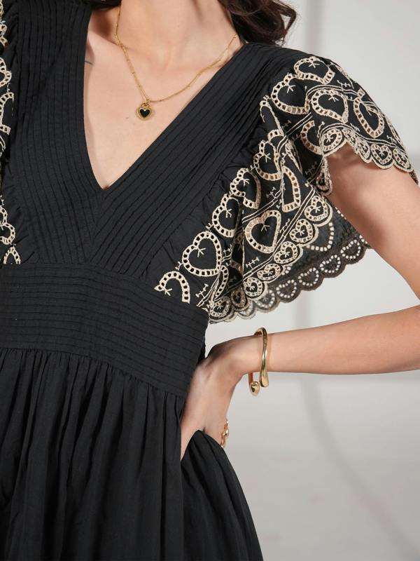 Rose & Nancy Eleanor Dress Black And White Heart Embroidered
