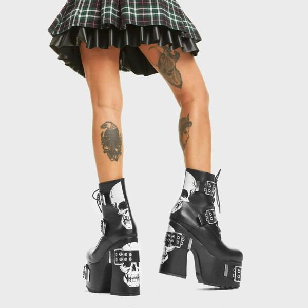 Lamoda Whatever Black PU Skull Platform Boots Women’s Gothic Alternative