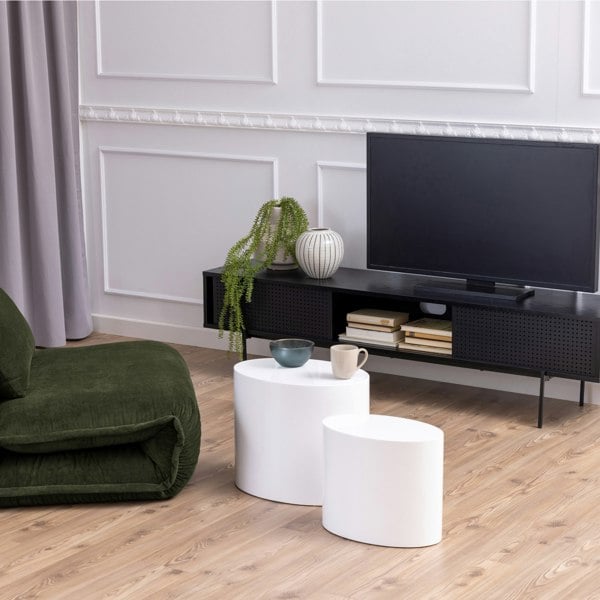 Furniture To Go Mice Oval Coffee Table in White Set of 2