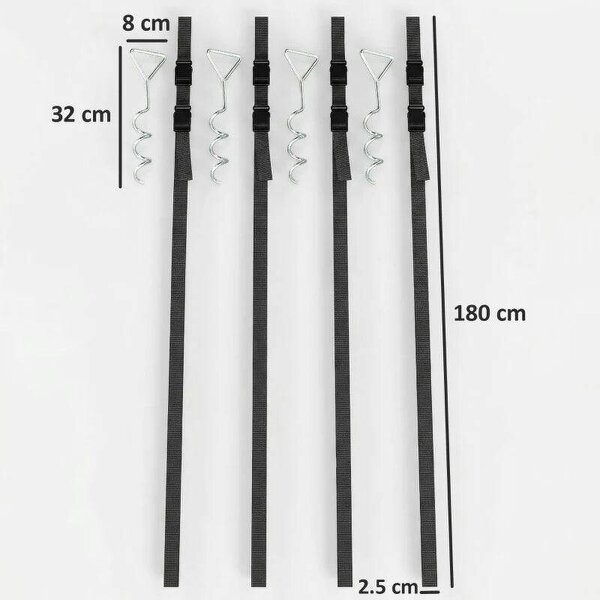 4Pcs Trampoline Anchor Kit, 32 cm Galvanised Trampoline Stakes, Spiral Ground Anchors with Triangle Head, Straps