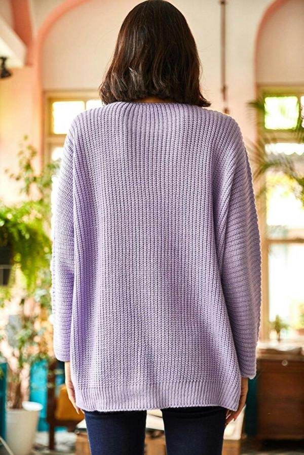 Hoxton Gal V-Neck Fisherman’s Rib Knit Oversized Sweater