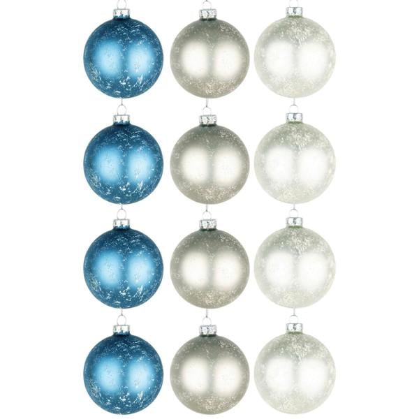 8cm Christmas Marble Glass Baubles Set, 12 Pack with 3 Assorted Designs for Festive Decorating image 5