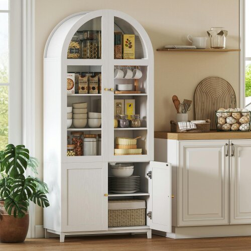 HOMCOM 180cm Tall Kitchen Cupboard, Storage Cabinet, Acrylic Doors, White