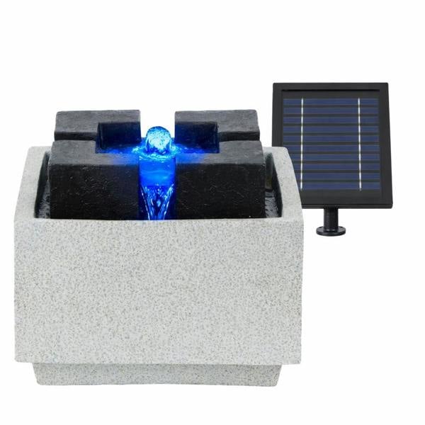 Gardenwize Solar Water Feature – Granite Oasis Fountain with LED Lights & Battery Backup
