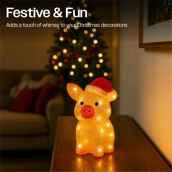 Scotts of Stow Xmas Haus 28cm Acrylic Festive Christmas LED Pig