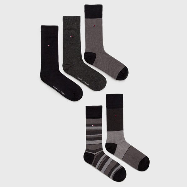 Tommy Hilfiger Men's Black & Grey 5 Pack Socks Gift Set Tin - Size 6-11 UK (Mixed Styles, Black & Greys)