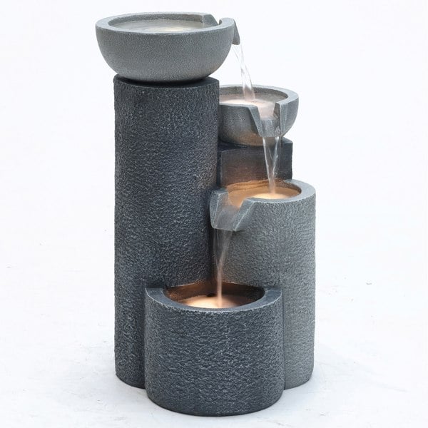 Tranquil Tiers Cascading Outdoor Garden Water Feature with LED Lighting - Mains Powered