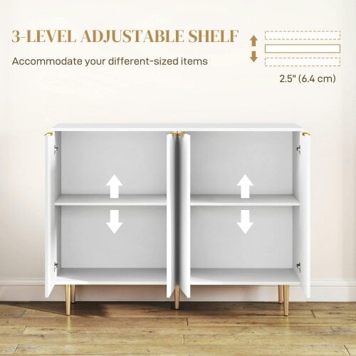 Wyld Haus Vinotti Wooden White 4 Door Sideboard 4 Doors 2 Shelves