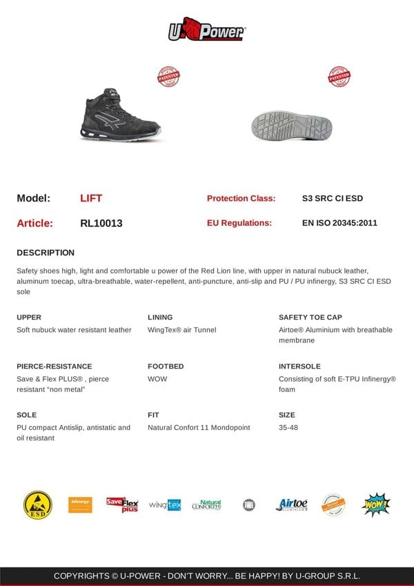 U-Power Lift Lace Up Toecap Midsole Infinergy Lightweight Mens Safety Boots