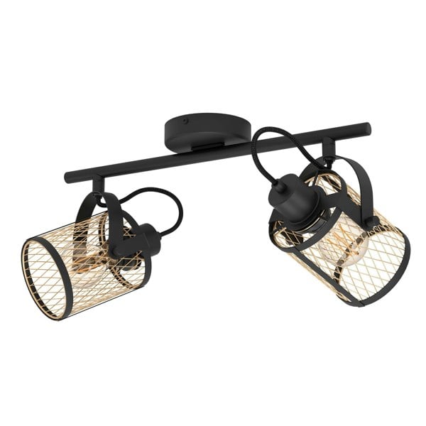 EGLO Dellow 2 Light Black Steel Lattice Style Adjustable Wall Or Ceiling Spotlight