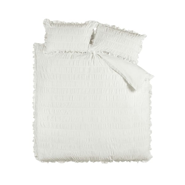 Catherine Lansfield Seersucker Frill White Duvet Cover Set