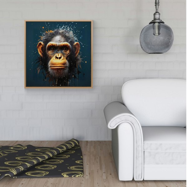 Warren Reed Splash Art Realistic Monkey Face Framed Canvas