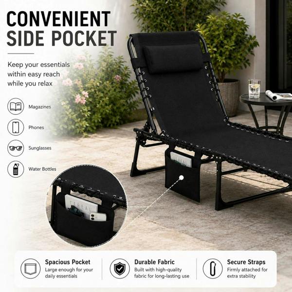Foldable Sunbed Lounger-Black image 9