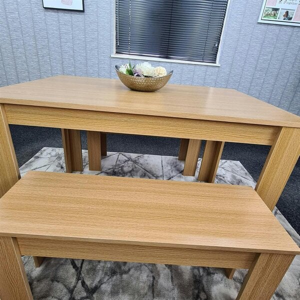 KOSY KOALA 4 Seater Dining Table Set with 2 Benches Light Wood Effect Modern Rectangular Dining Table 140 cm x 80 cm x 75 cm