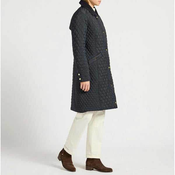Joules Joules ROSEWELL Longline Quilted Showerproof Coat with Collar Navy