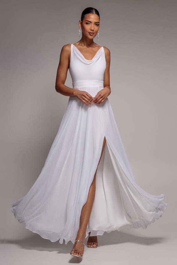 Chiffon Cowl Twisted Rope Strap Lace-up Flared Maxi Dress - Ivory DR4937