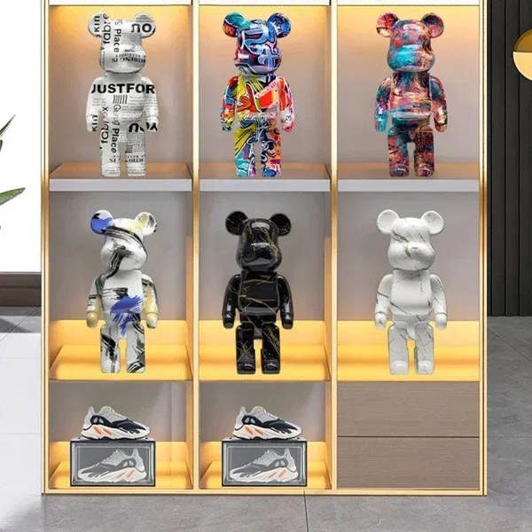 Graffiti Bear Resin Statue Decor | Modern Colourful Bear Ornament 27cm