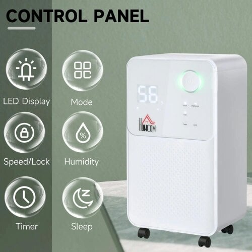 Bobobiy 12L/Day Dehumidifier, Electric Moisture Air De-Humidifier with 4 Modes, Continuous Drainage, 24H Timer, Digital Humidity Display