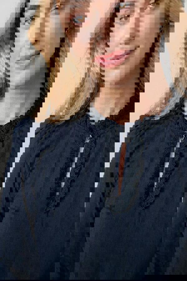 Lily & Me Emily Organic Cotton Check Keyhole Blouse Navy