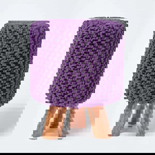 HOMESCAPES Tall Cotton Knitted Footstool on Legs