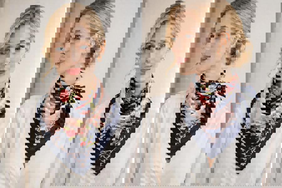 Anyyou Fashion Premium Satin Square Scarf – Navy Blue Pink 535 Silk-Feel Neckwrap for Women