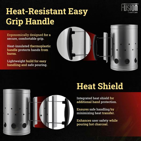 Fusion Food Care Fusion Food BBQ Chimney Starter Charcoal Barbecue Fire Starter With Heat Insulated Safety Handle Briquettes Firelighter