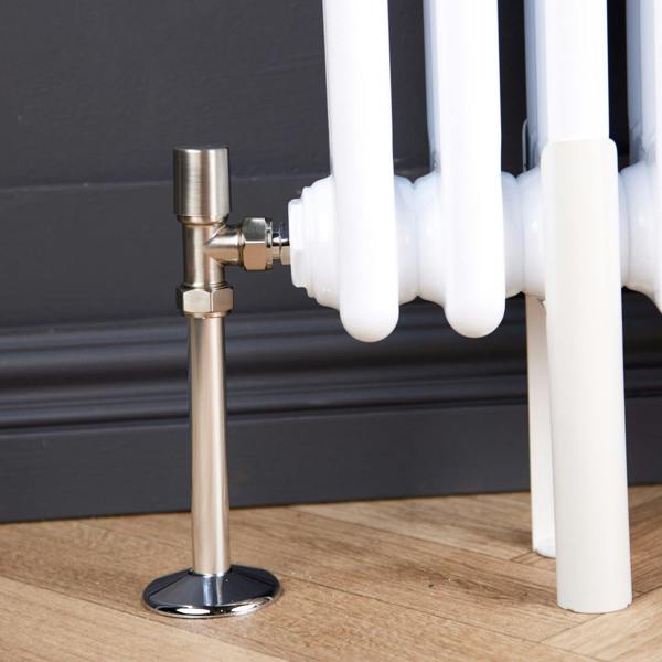 Flode Angled Round Thermostatic Radiator Valve Pack | 15mm x 1/2" | Brushed Steel