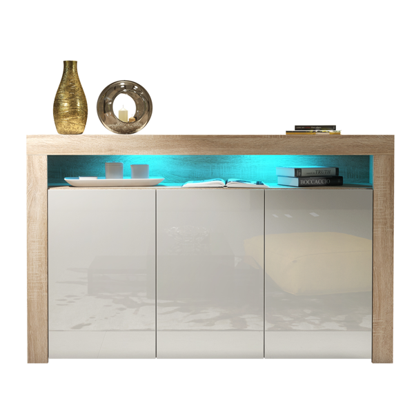 Mex Furniture 155cm Sideboard TV Stand Cupboard Cabinet - White High Gloss Doors & Free LED