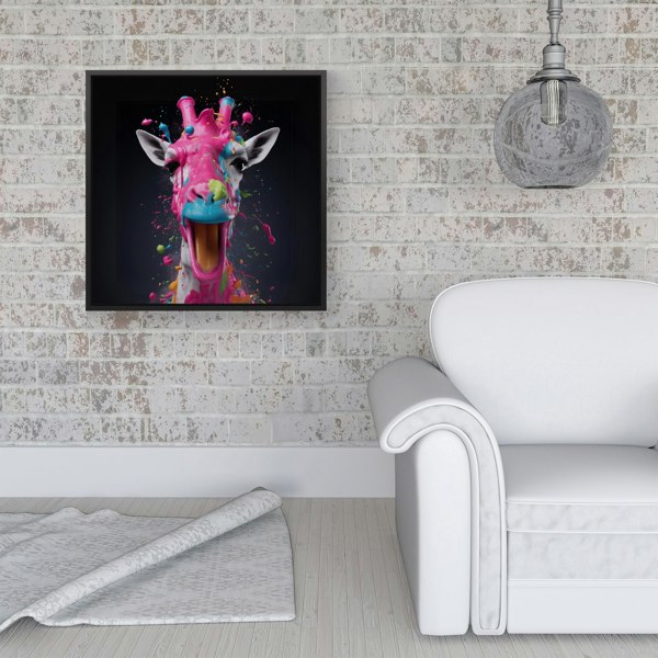 Warren Reed Splash Art Giraffe Face Pink Framed Canvas