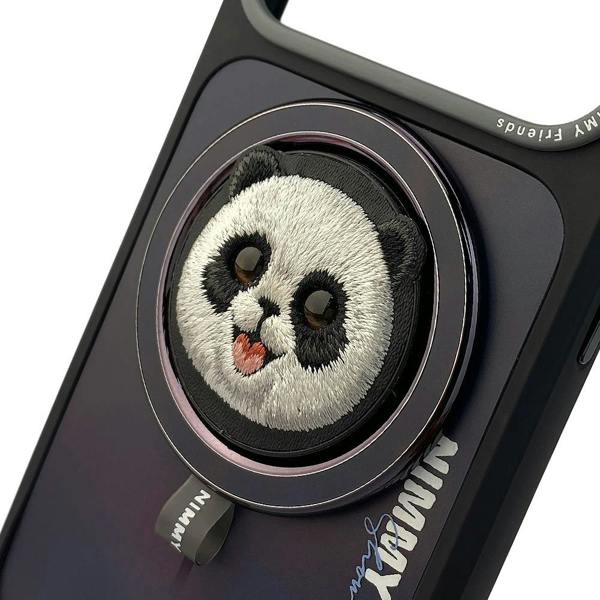 Nimmy Friends Nimmy Big Eye Cute Pet Travel Panda Face Case with Detachable MagSafe Grip for iPhone 17 Pro Max 6.9" Black Grey